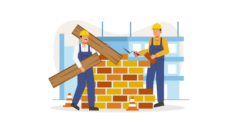 Worker building wall  Illustration