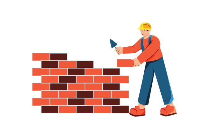 Worker building wall  イラスト