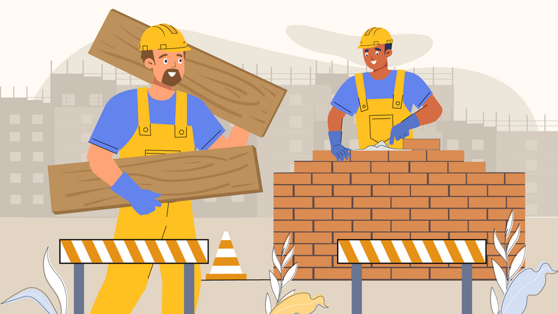 Worker building wall  イラスト