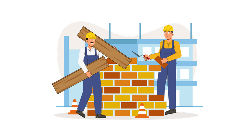 Worker building wall  イラスト