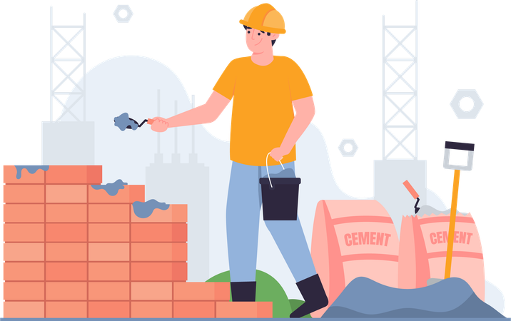 Worker Building Wall  イラスト