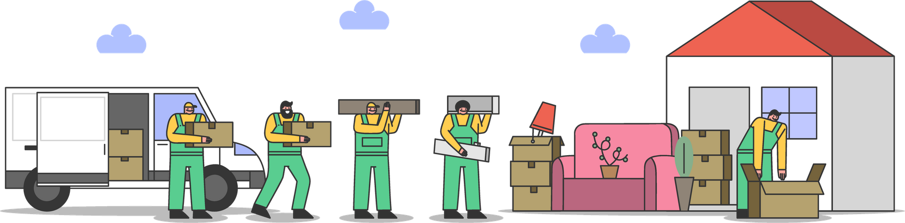 Worker carrying boxes and unloading truck Illustration