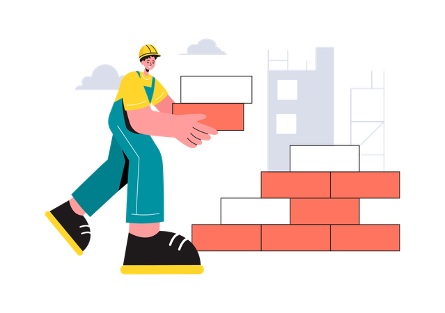 Worker carrying bricks  Illustration