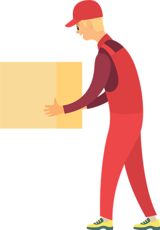 Worker Carrying Cardboard Box  Illustration