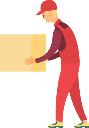 Worker Carrying Cardboard Box  Illustration