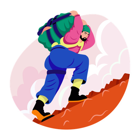Worker carrying heavy burden on shoulder  Illustration