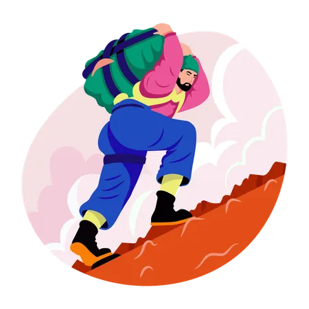 Worker carrying heavy burden on shoulder  Illustration