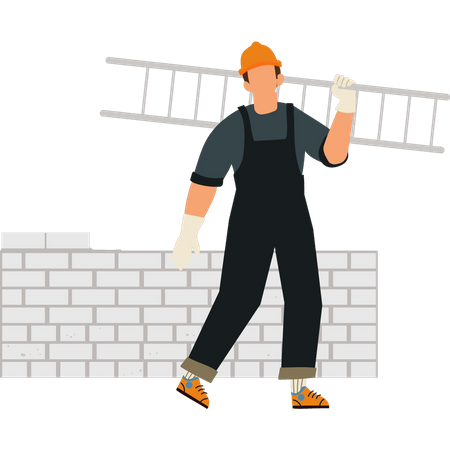 Worker carrying ladder  イラスト