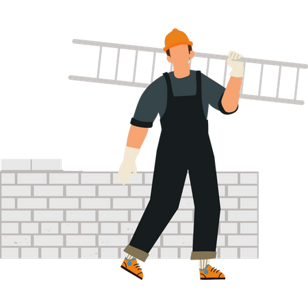 Worker carrying ladder  Illustration