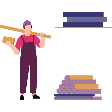 Worker carrying wood  Illustration