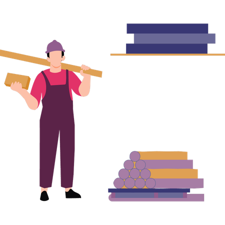 Worker carrying wood  Illustration