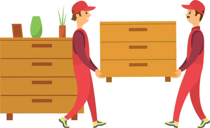 Worker Carrying Wooden Drawers  Illustration