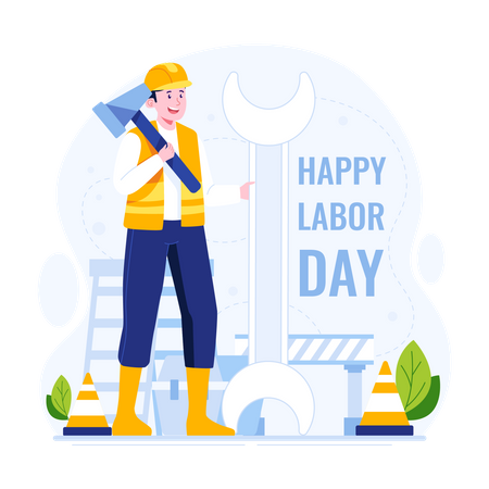 Worker celebrate labor day  イラスト