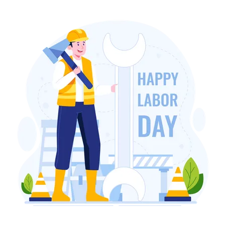Worker celebrate labor day  イラスト