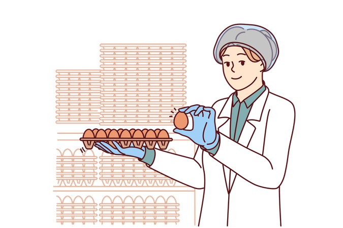 Worker checks the quality of eggs  Illustration