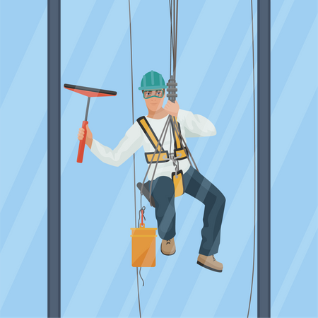 Worker clean glass with cleaning tools  Illustration