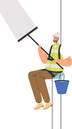 Worker clean glass with cleaning tools  Illustration