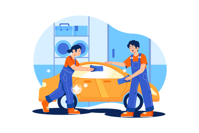 Worker cleaning car  Illustration