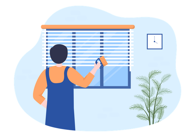 Worker cleaning Curtains Illustration