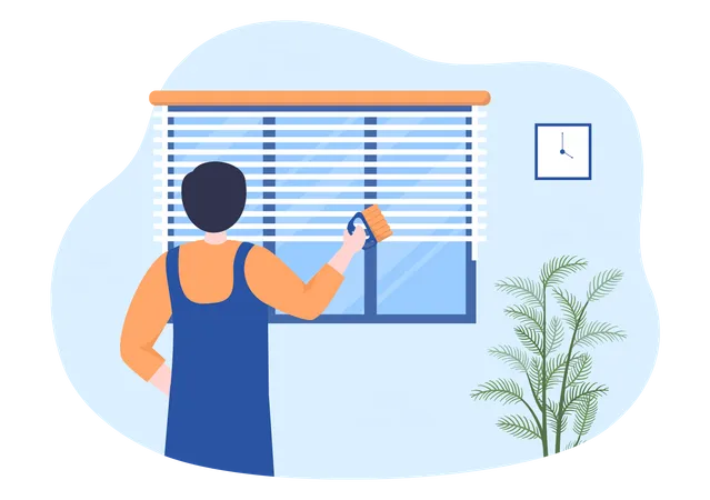 Worker cleaning Curtains Illustration