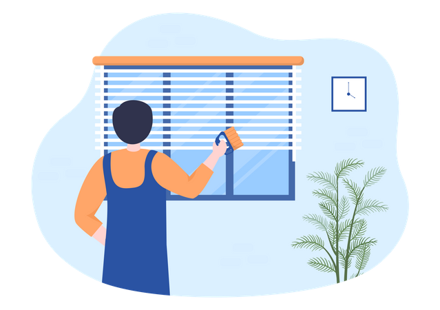 Worker cleaning Curtains  Illustration