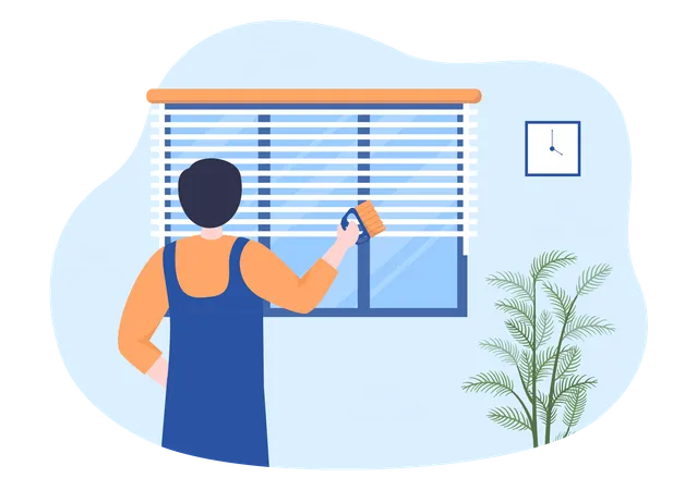 Worker cleaning Curtains  Illustration