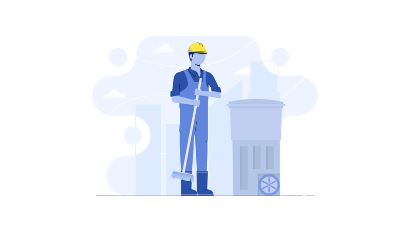 Worker cleaning garbage Illustration