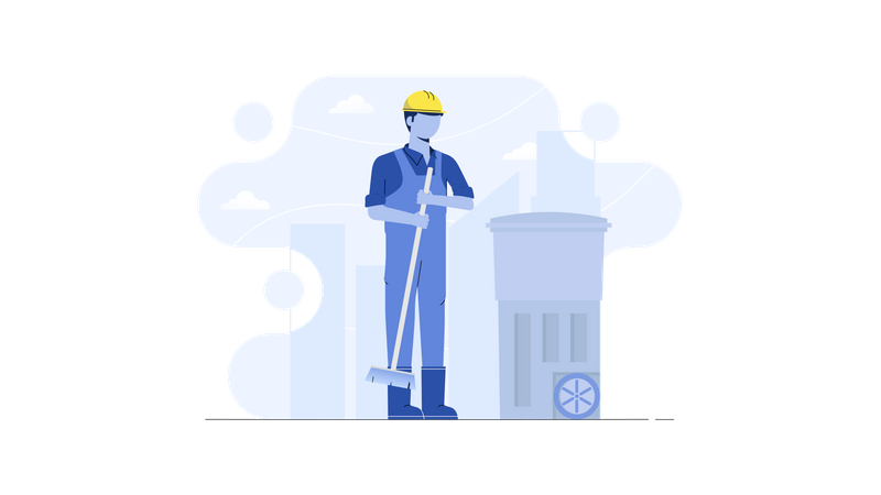 Worker cleaning garbage  Illustration