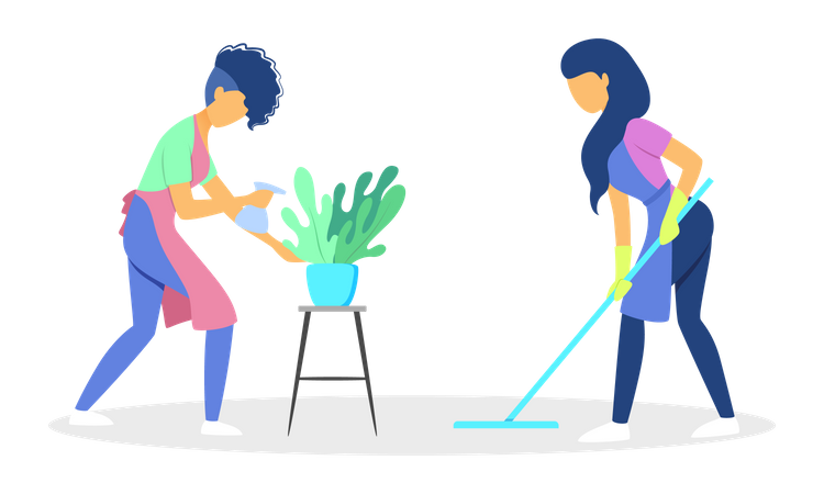 Worker cleaning housework Illustration