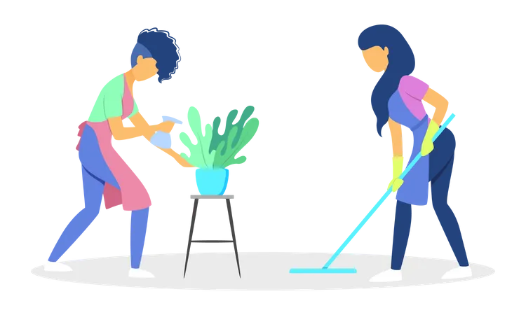 Worker cleaning housework  Illustration