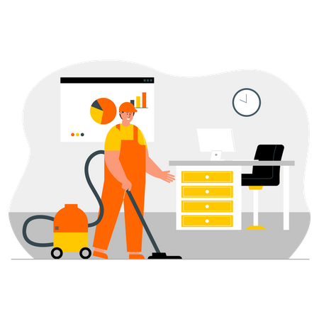 Worker cleaning office Illustration
