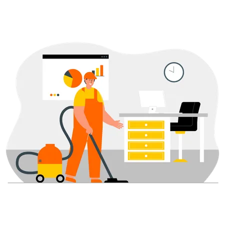 Worker cleaning office Illustration