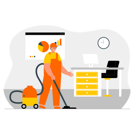 Worker cleaning office  Illustration