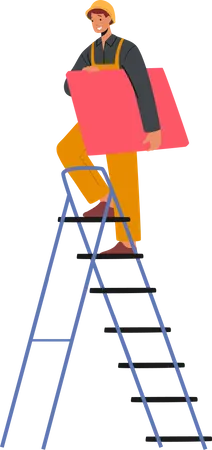 Worker climbing ladder  Illustration