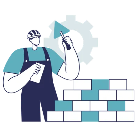 Worker constructing wall  Illustration