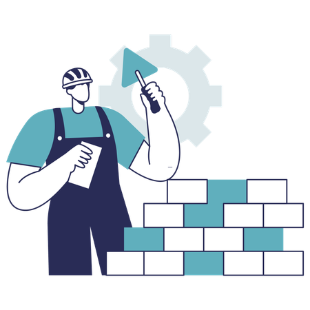 Worker constructing wall  イラスト