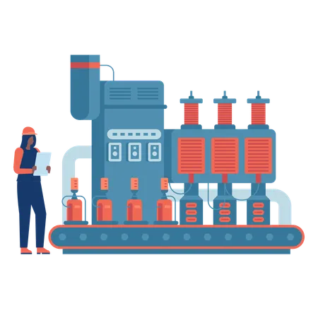 Worker counting production units  Illustration