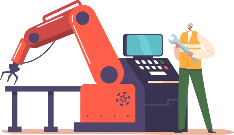 Worker Designs Engineering Control System For Production Line  Illustration