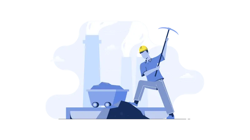 Worker digging with help of digging tool  Illustration