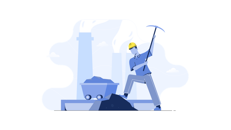 Worker digging with help of digging tool  Illustration