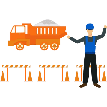 The Worker Is Directing The Truck Illustration