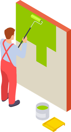 Worker doing color on wall Illustration