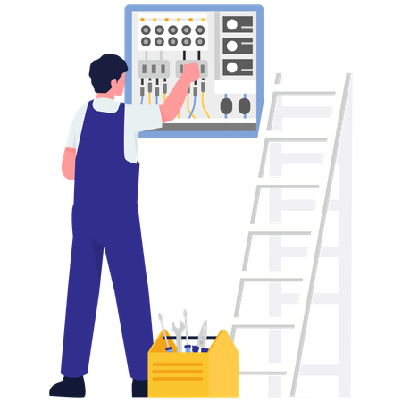 Worker doing Electrical Panel Check  Illustration