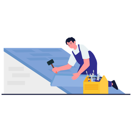 Worker doing Floor Tile Installation  Illustration
