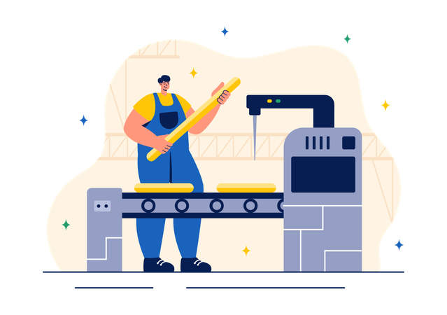 Worker doing Smelting of Metal in Big Foundry  Illustration