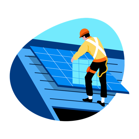 Worker doing solar installation  Illustration