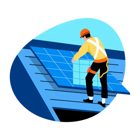 Worker doing solar installation  Illustration