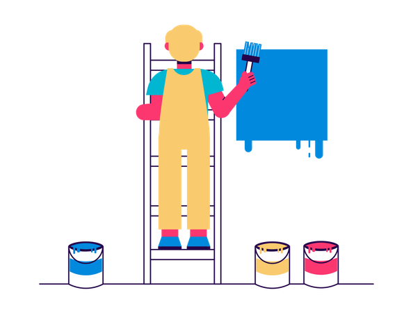 Worker doing wall paint  Illustration