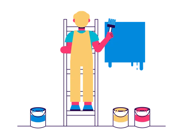 Worker doing wall paint  Illustration