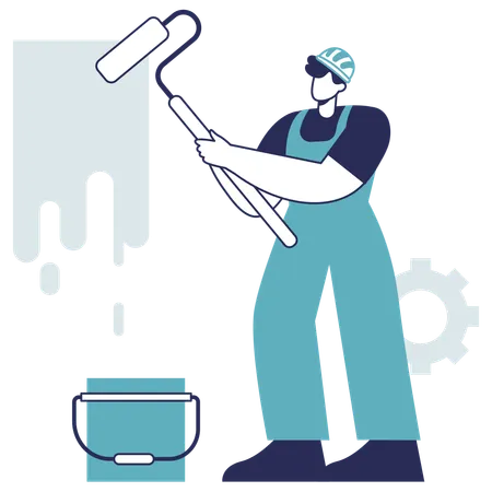 Worker doing wall painting  Illustration